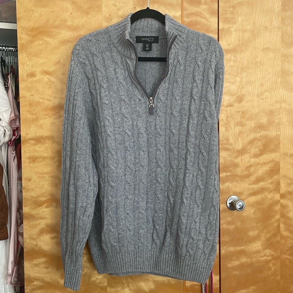 Cable Knit Quarter Zip Sweater in Grey